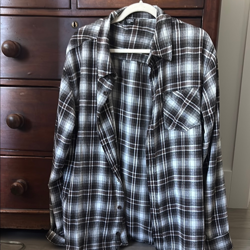 Brown and White Plaid Shirt